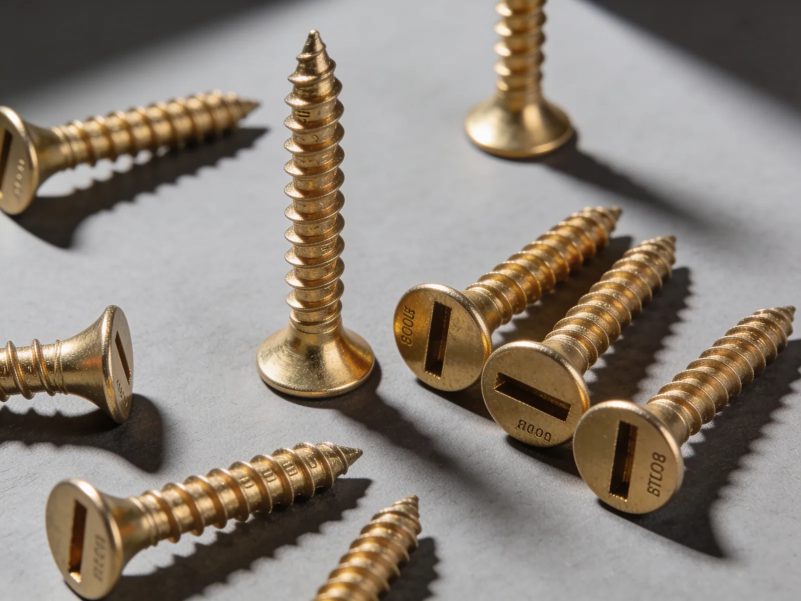 Brass Wood Screw Assortment — Solid brass, slotted, 100 pieces